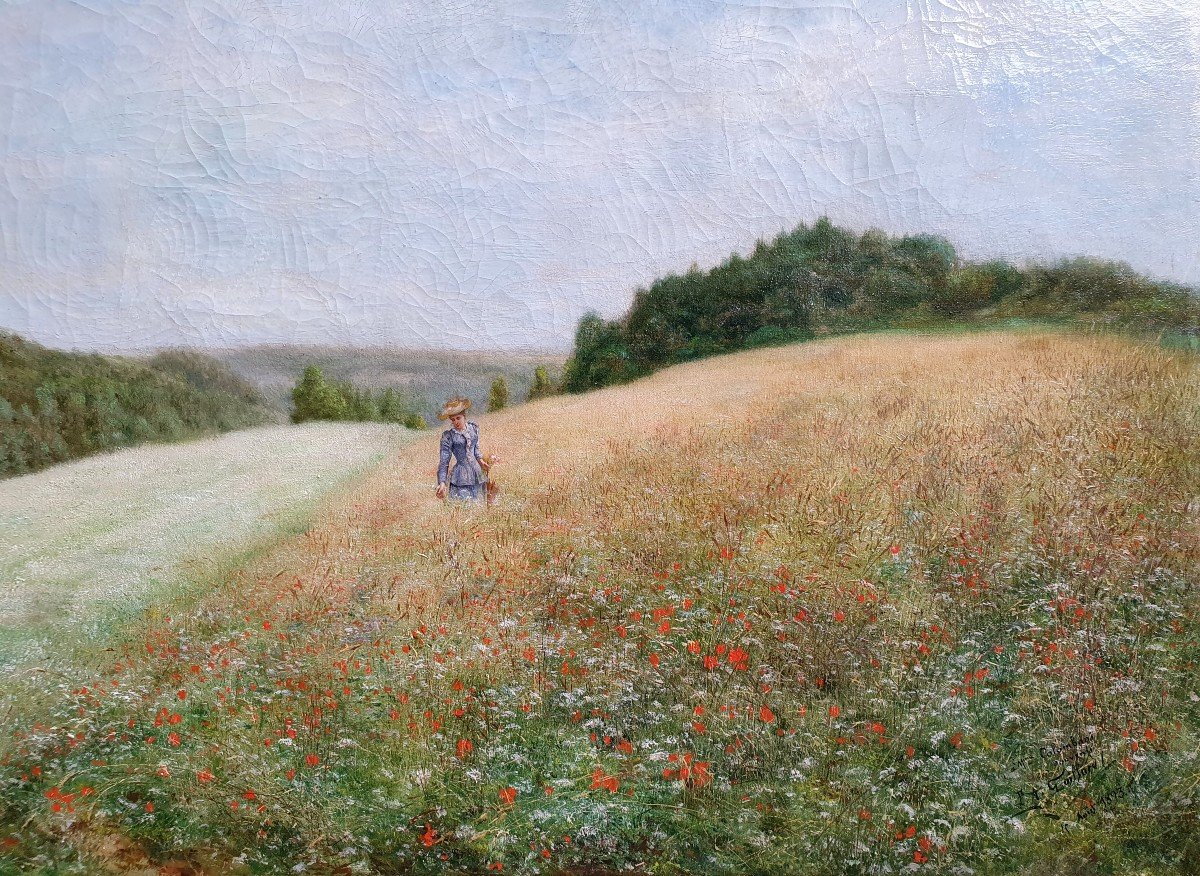 Woman In A Poppy Field Pierre-arthur Gaillard Oil Canvas Impressionism 1893-photo-2