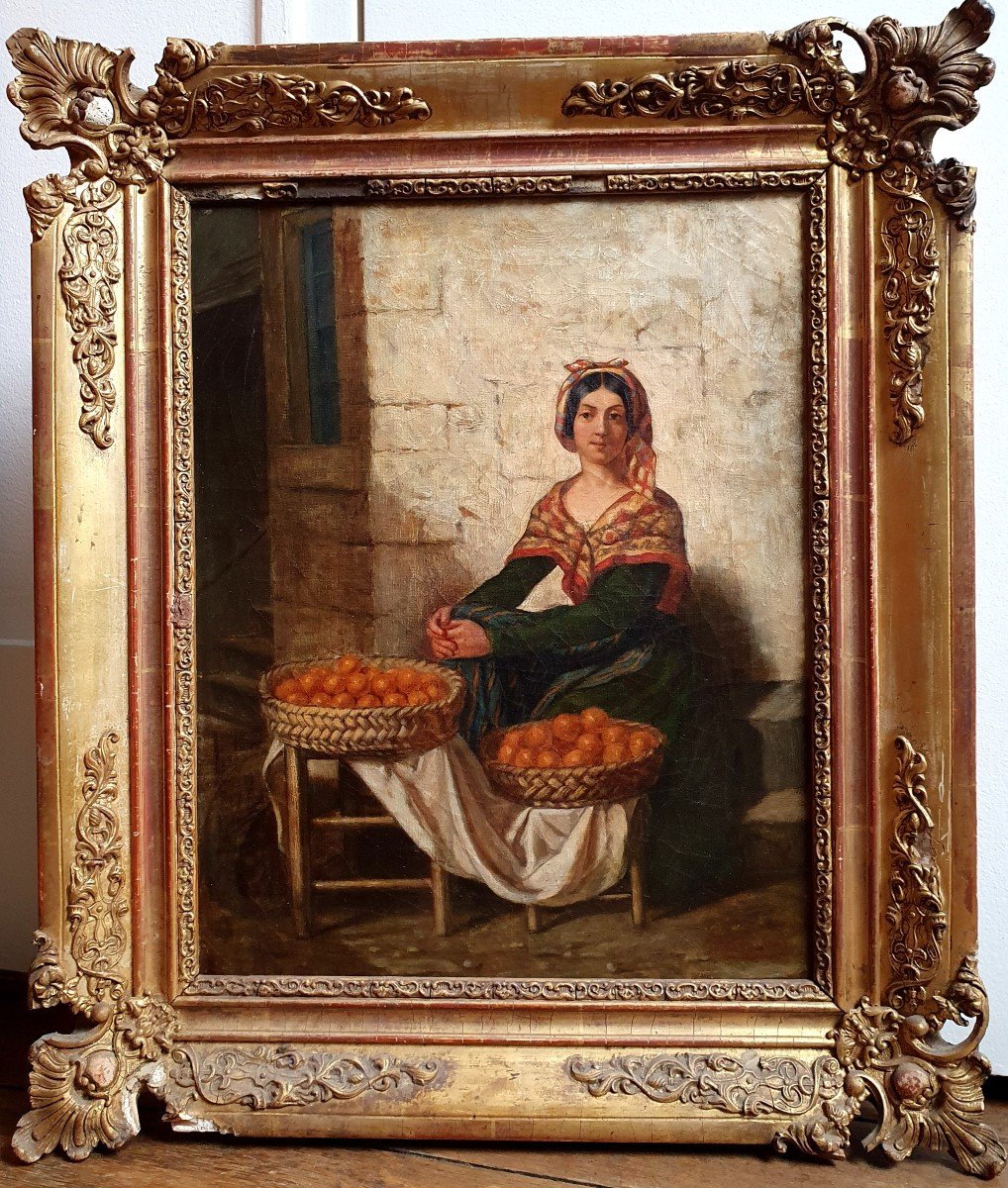 Charles Fozembas Fruit Seller Oil On Canvas Circa 1870-photo-3