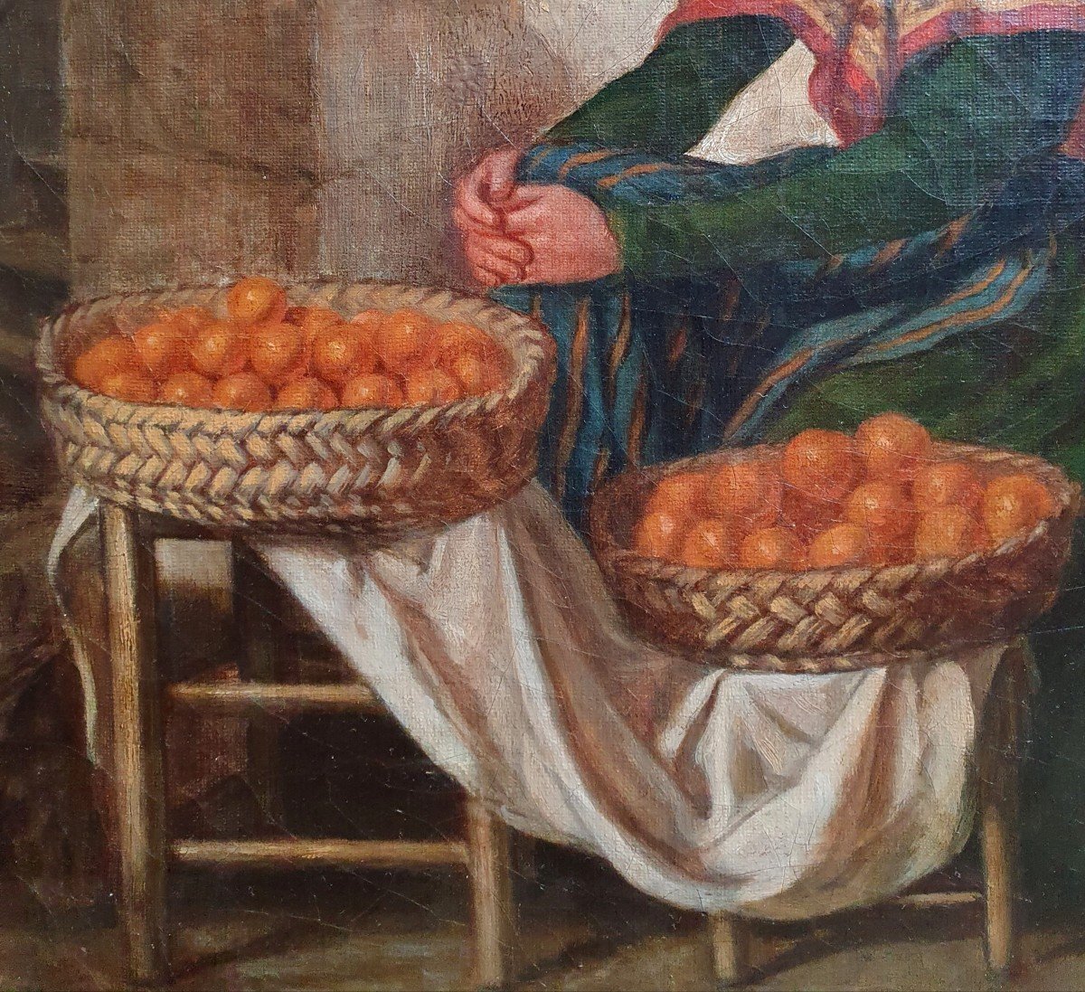 Charles Fozembas Fruit Seller Oil On Canvas Circa 1870-photo-1
