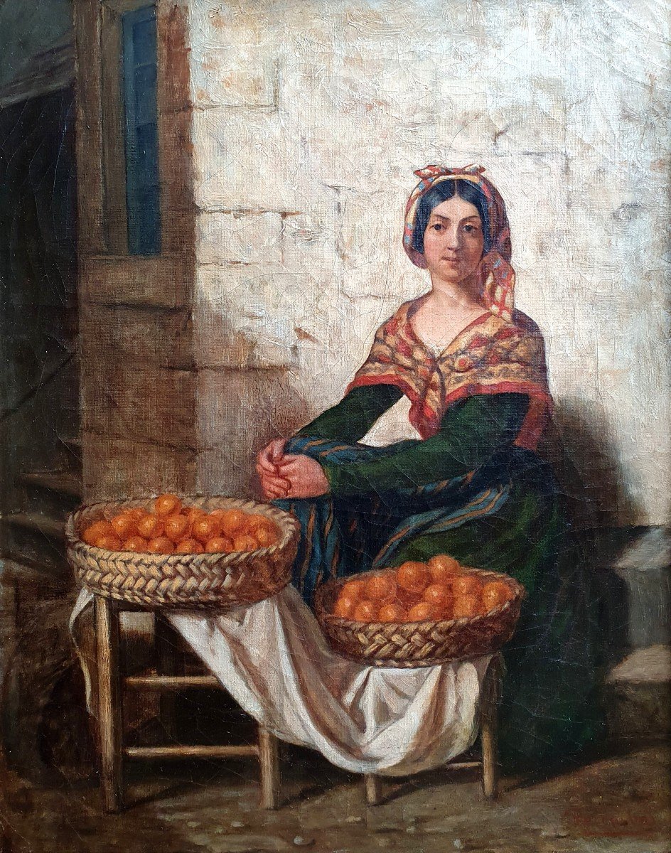 Charles Fozembas Fruit Seller Oil On Canvas Circa 1870