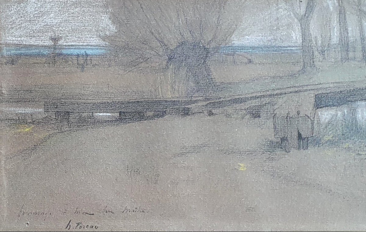 Henri Foreau Paysage à l'étang Hommage à Henri Joseph Harpignies dessin crayon -photo-3