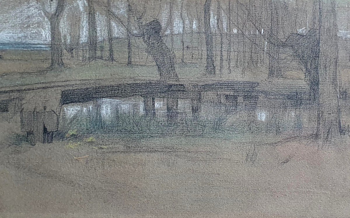 Henri Foreau Paysage à l'étang Hommage à Henri Joseph Harpignies dessin crayon -photo-4