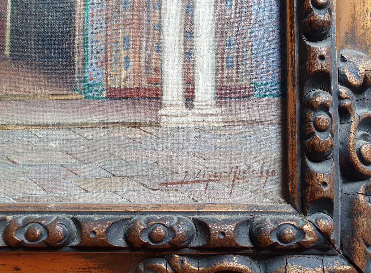 Fernando Liger Hidalgo Intérieur De l'Alcazar à Séville Huile Sur Toile Vers 1920 Espagne -photo-1