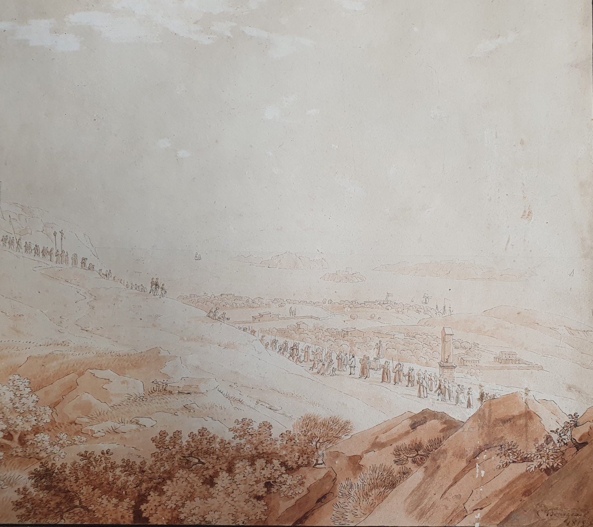 Constant Bourgeois Du Castelet Scène De Procession Château Italie Méditerranée Dessin-photo-2