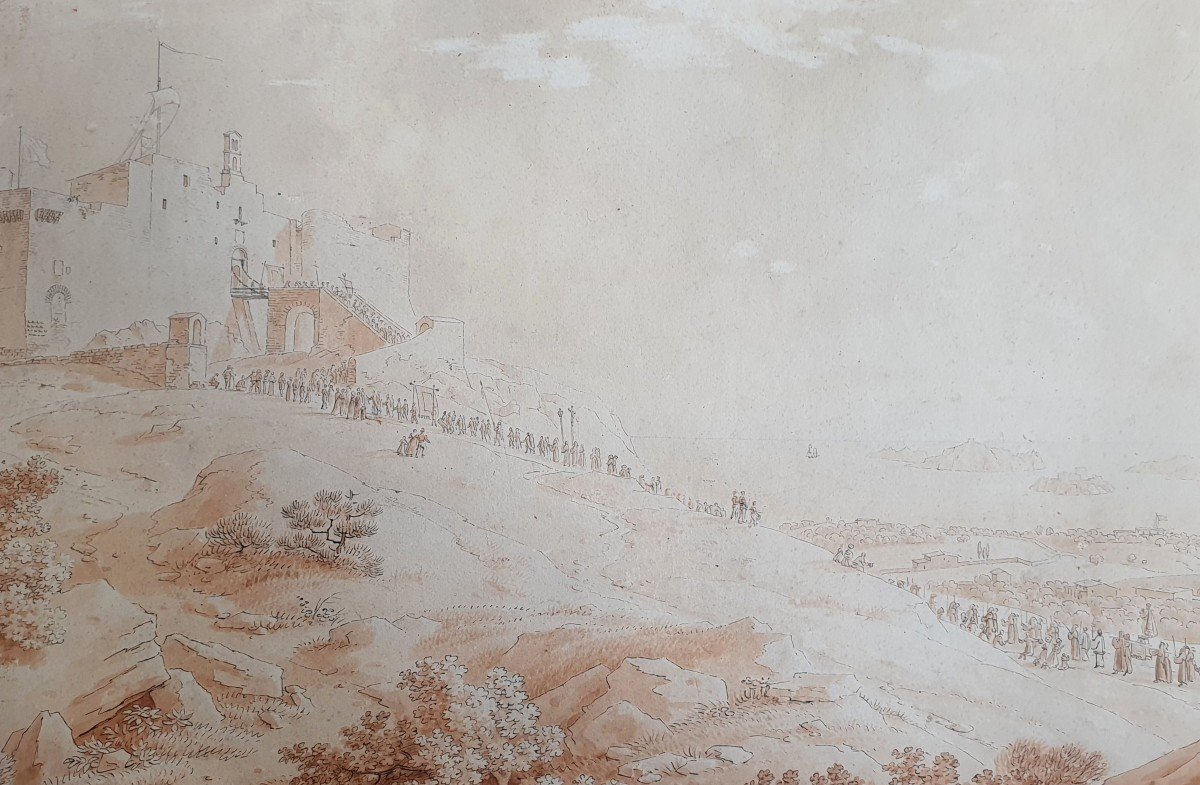 Constant Bourgeois Du Castelet Scène De Procession Château Italie Méditerranée Dessin-photo-3