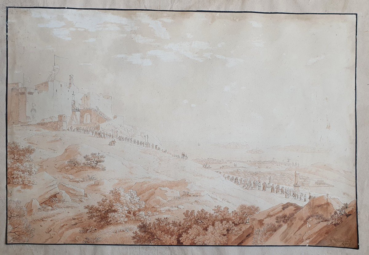 Constant Bourgeois Du Castelet Scène De Procession Château Italie Méditerranée Dessin-photo-4