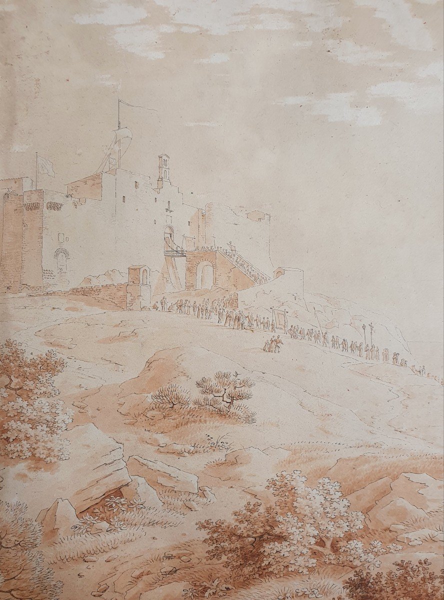 Constant Bourgeois Du Castelet Scène De Procession Château Italie Méditerranée Dessin-photo-3