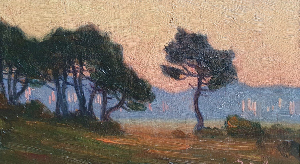 Jean Roger Sourgen Le Lac d'Hossegor Huile Sur Panneau Les Landes Crépuscule -photo-3