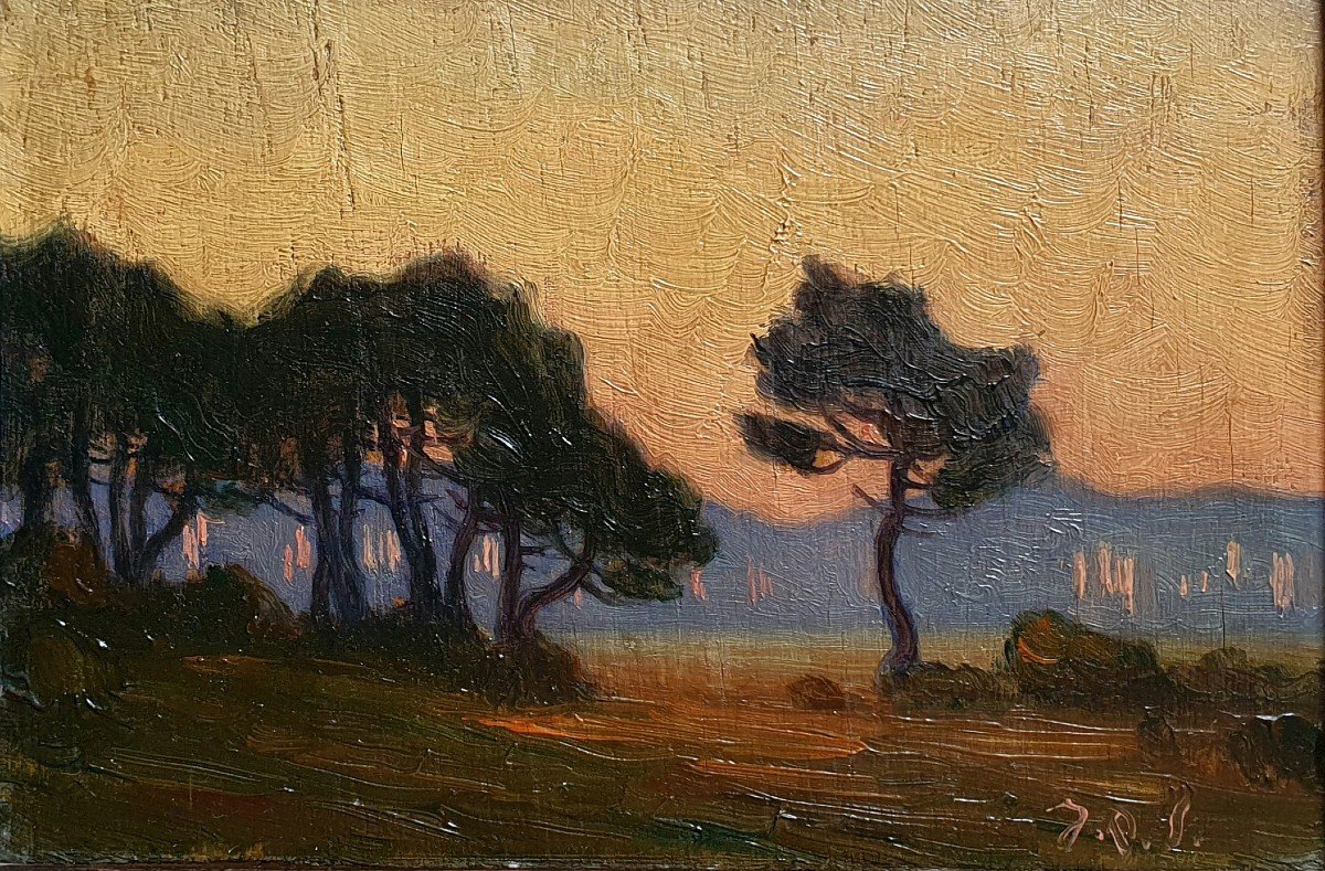 Jean Roger Sourgen Le Lac d'Hossegor Huile Sur Panneau Les Landes Crépuscule 
