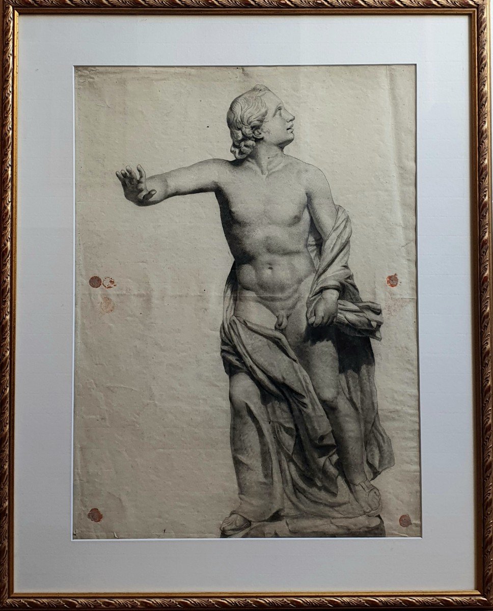 Large Drawing Sculpture Naked Man End Of The Eighteenth Century Academy-photo-2