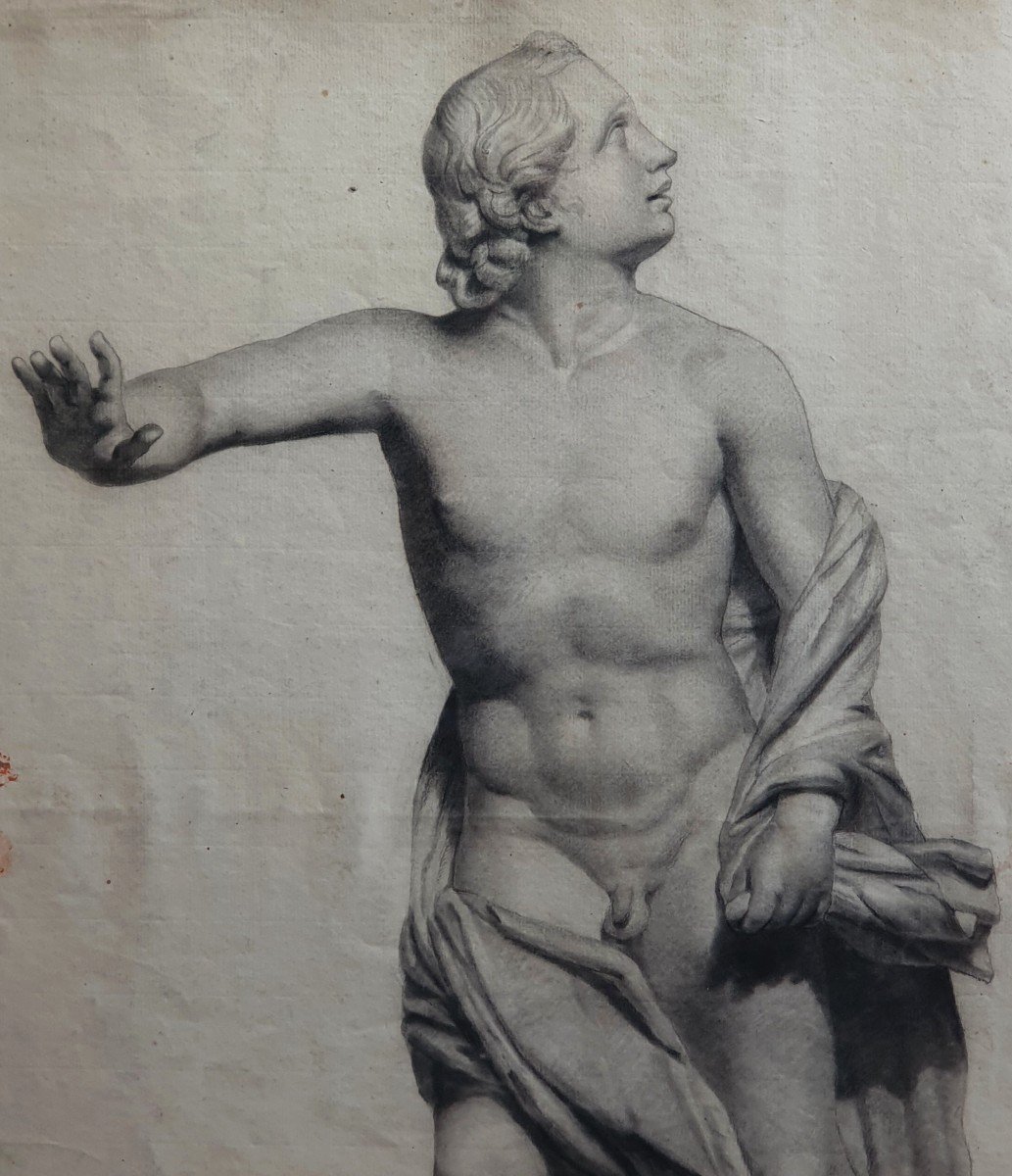 Large Drawing Sculpture Naked Man End Of The Eighteenth Century Academy-photo-3