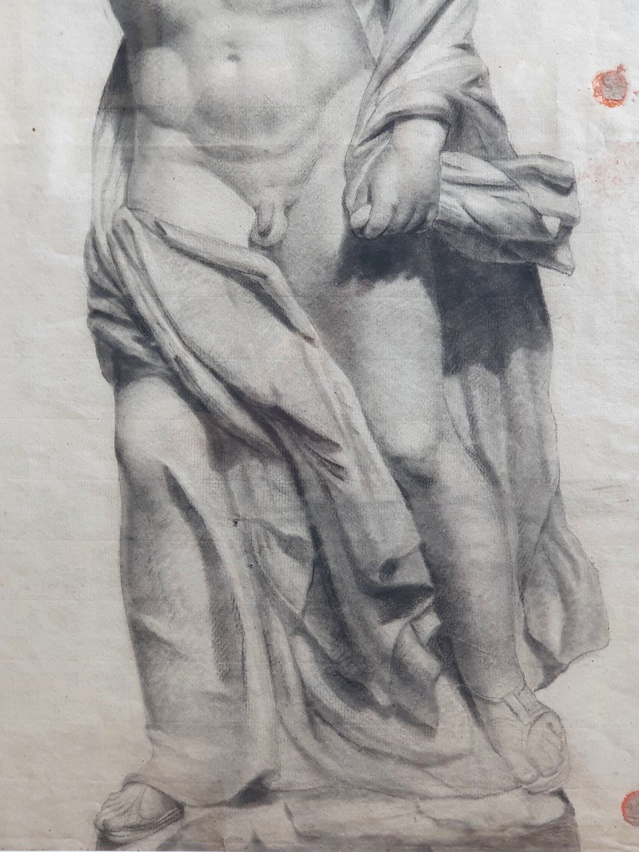 Large Drawing Sculpture Naked Man End Of The Eighteenth Century Academy-photo-3