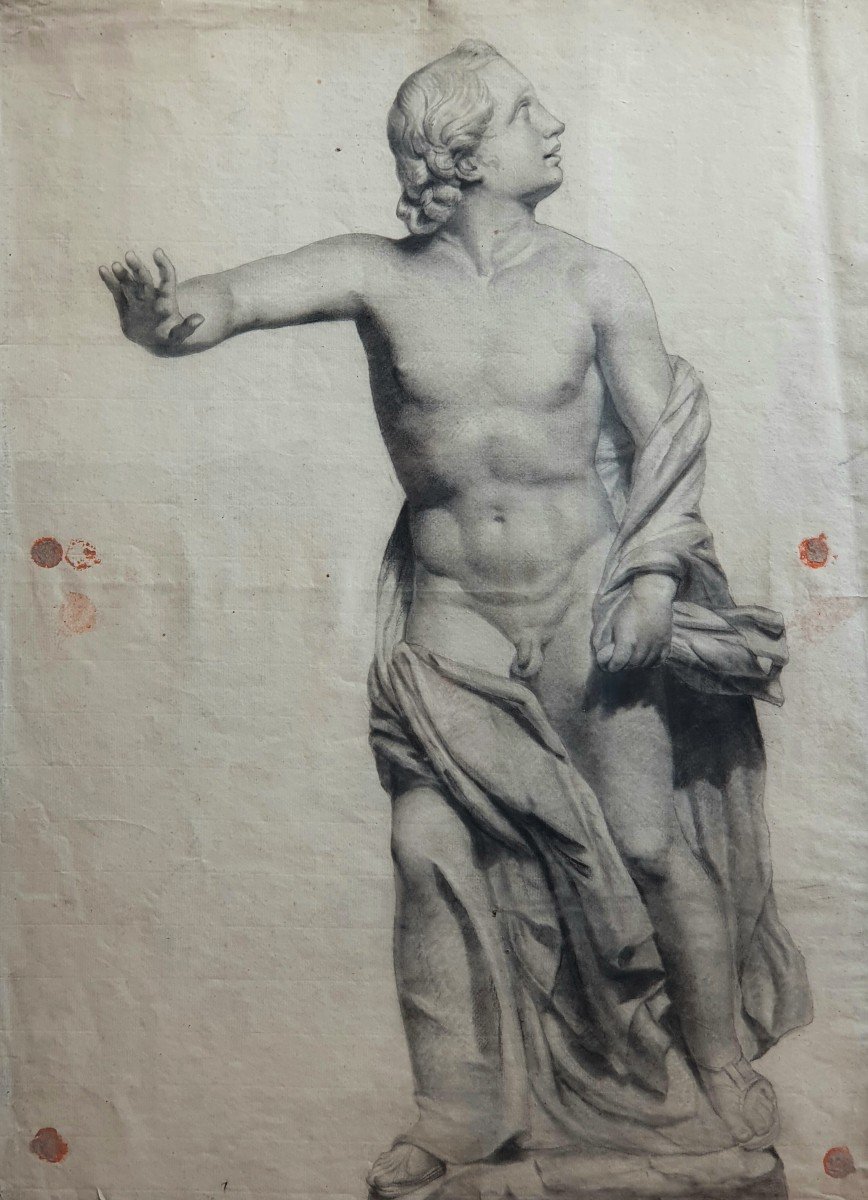 Large Drawing Sculpture Naked Man End Of The Eighteenth Century Academy