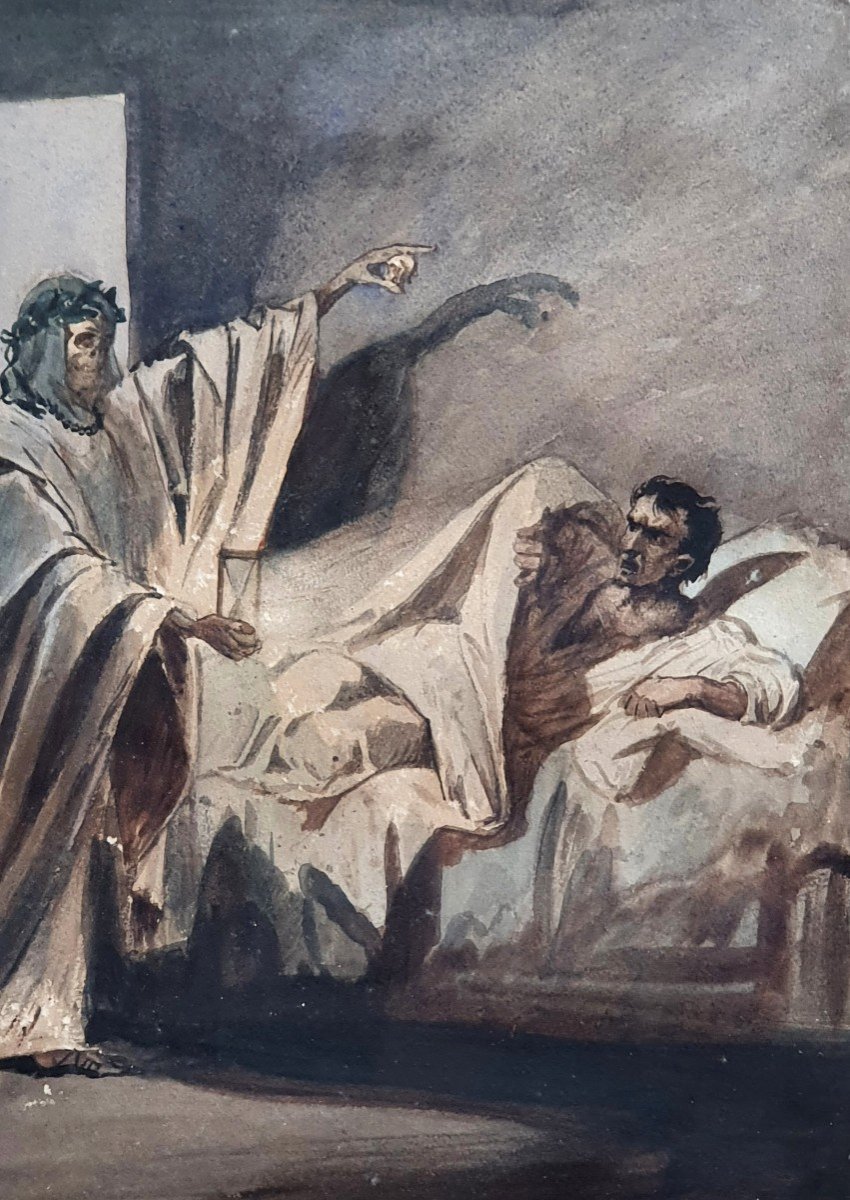 Charles Edouard Armand Dumaresq Death Watercolor And Ink Circa 1860 Frame-photo-4