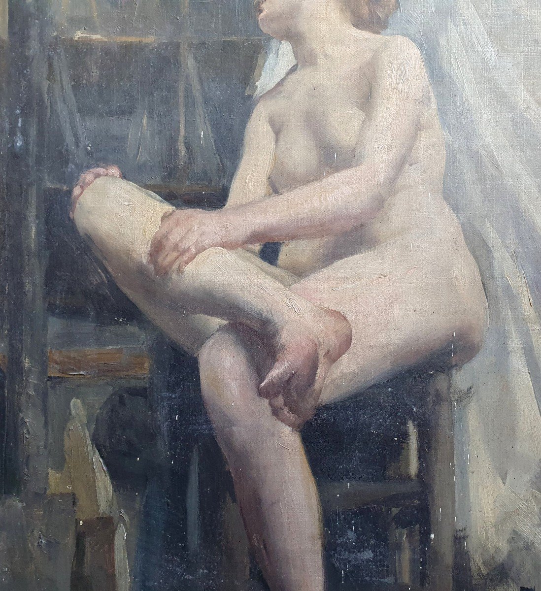 Théodore Dupeyron Nude Model In The Female Workshop Oil On Canvas To Restore XIXth Century-photo-1