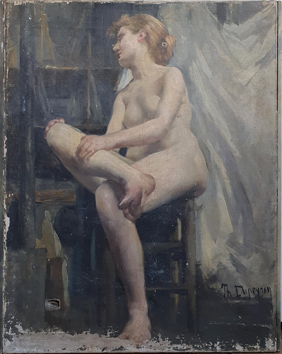 Théodore Dupeyron Nude Model In The Female Workshop Oil On Canvas To Restore XIXth Century