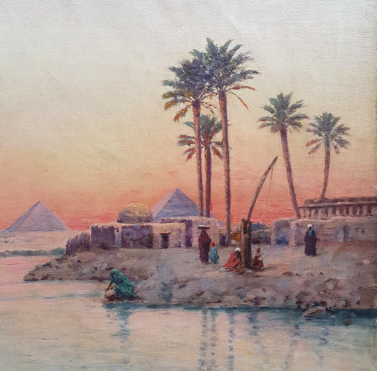 Emile Boivin Crépuscule Sur Les Pyramides De Khéops Et Khephren Huile Sur Toile égypte -photo-2