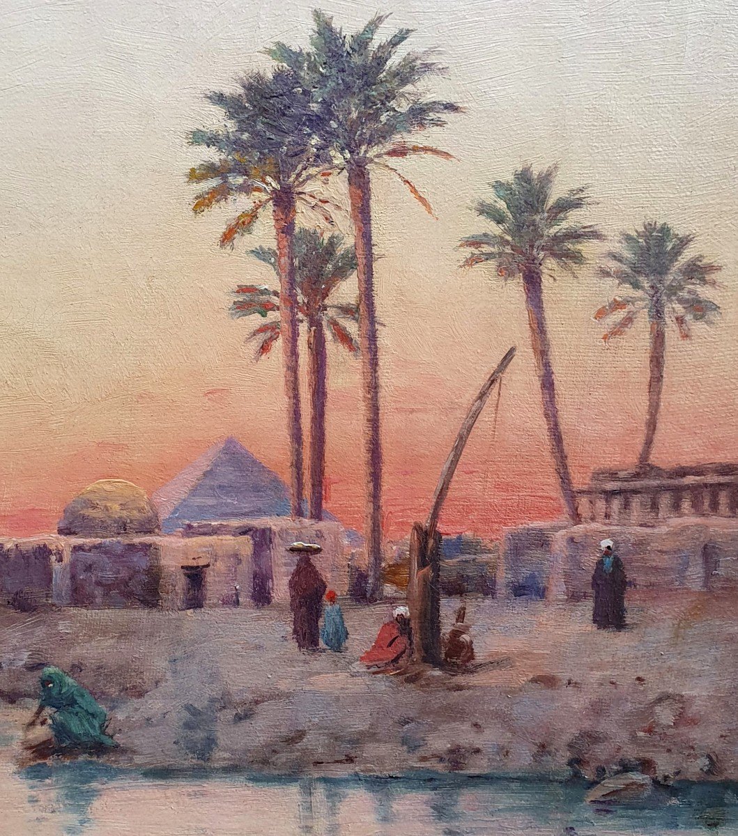 Emile Boivin Crépuscule Sur Les Pyramides De Khéops Et Khephren Huile Sur Toile égypte -photo-3