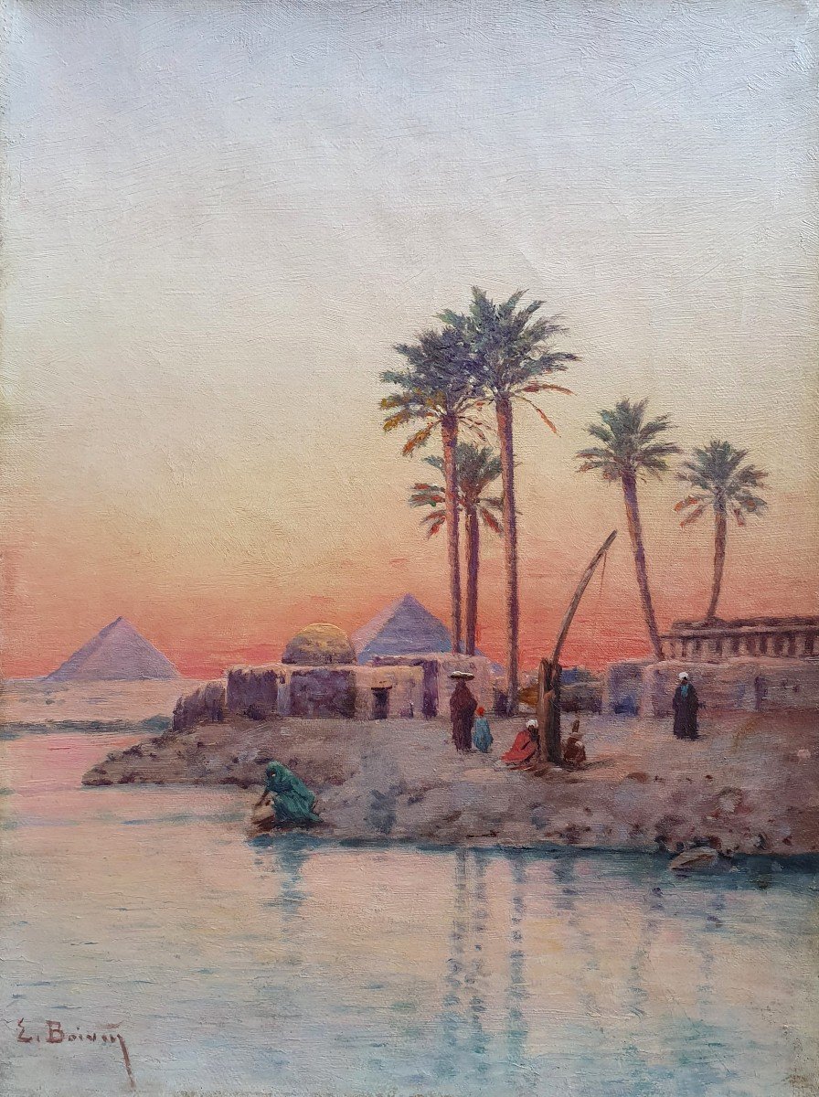 Emile Boivin Crépuscule Sur Les Pyramides De Khéops Et Khephren Huile Sur Toile égypte 