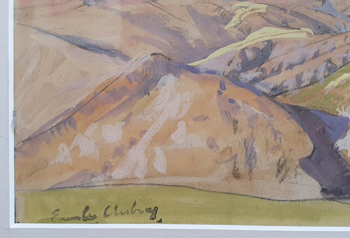 Emile Aubry Landscape Of Mountains Gouache On Paper-photo-3