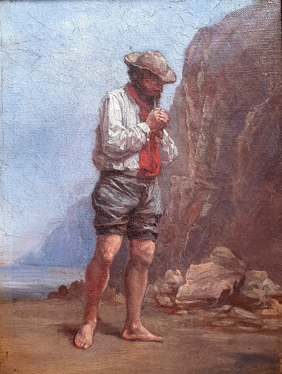 Charles Fouqué Homme à La Pipe En Bord De Mer Vers Avranches Normandie Huile Sur Toile