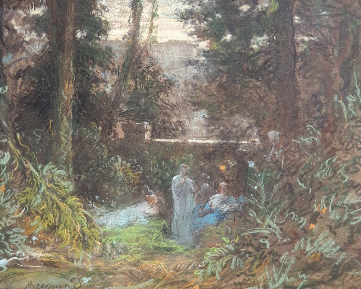 Jean-françois Brémond (1807-1868) Scène Antique Italie Pastel Ou Craie Grasse -photo-3