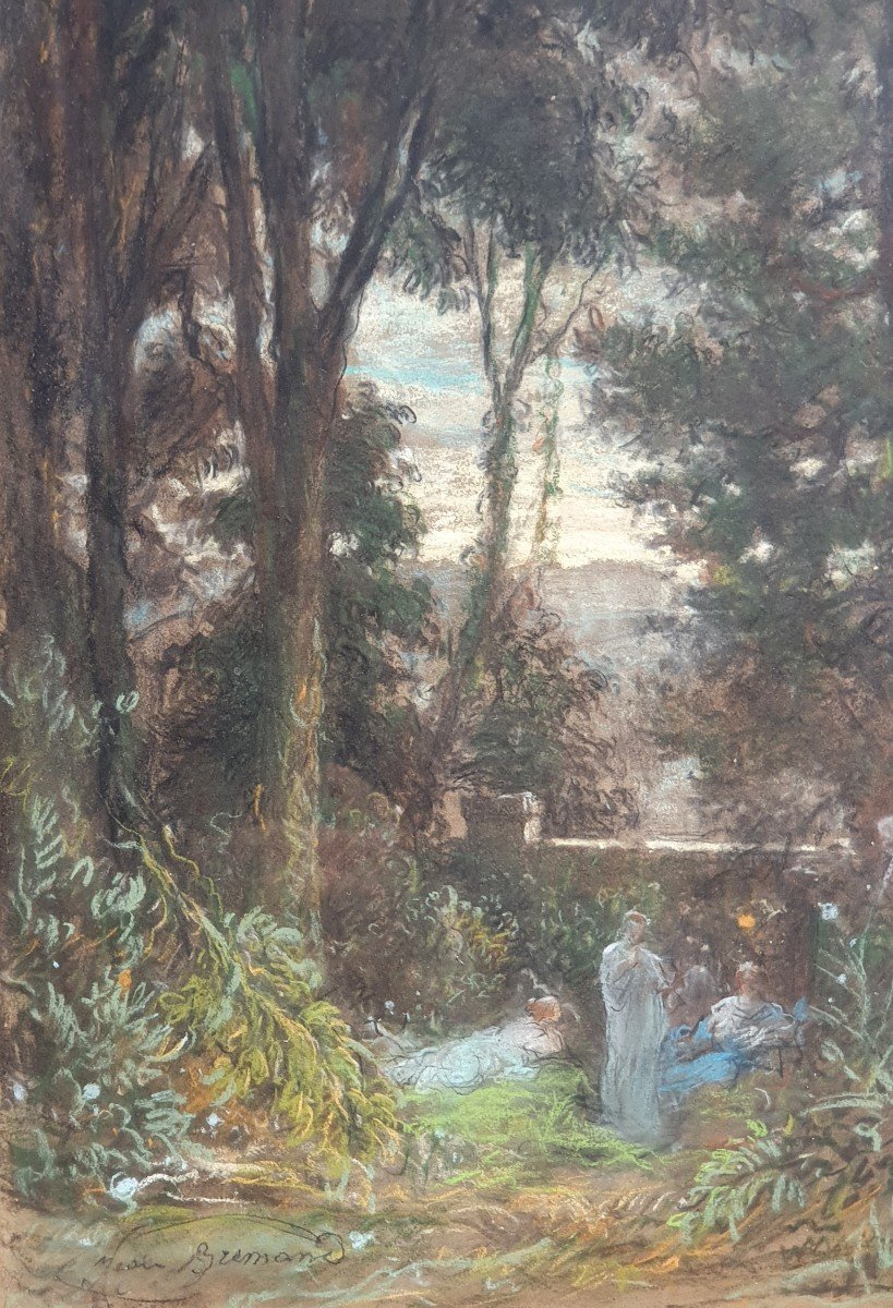 Jean-françois Brémond (1807-1868) Scène Antique Italie Pastel Ou Craie Grasse -photo-4