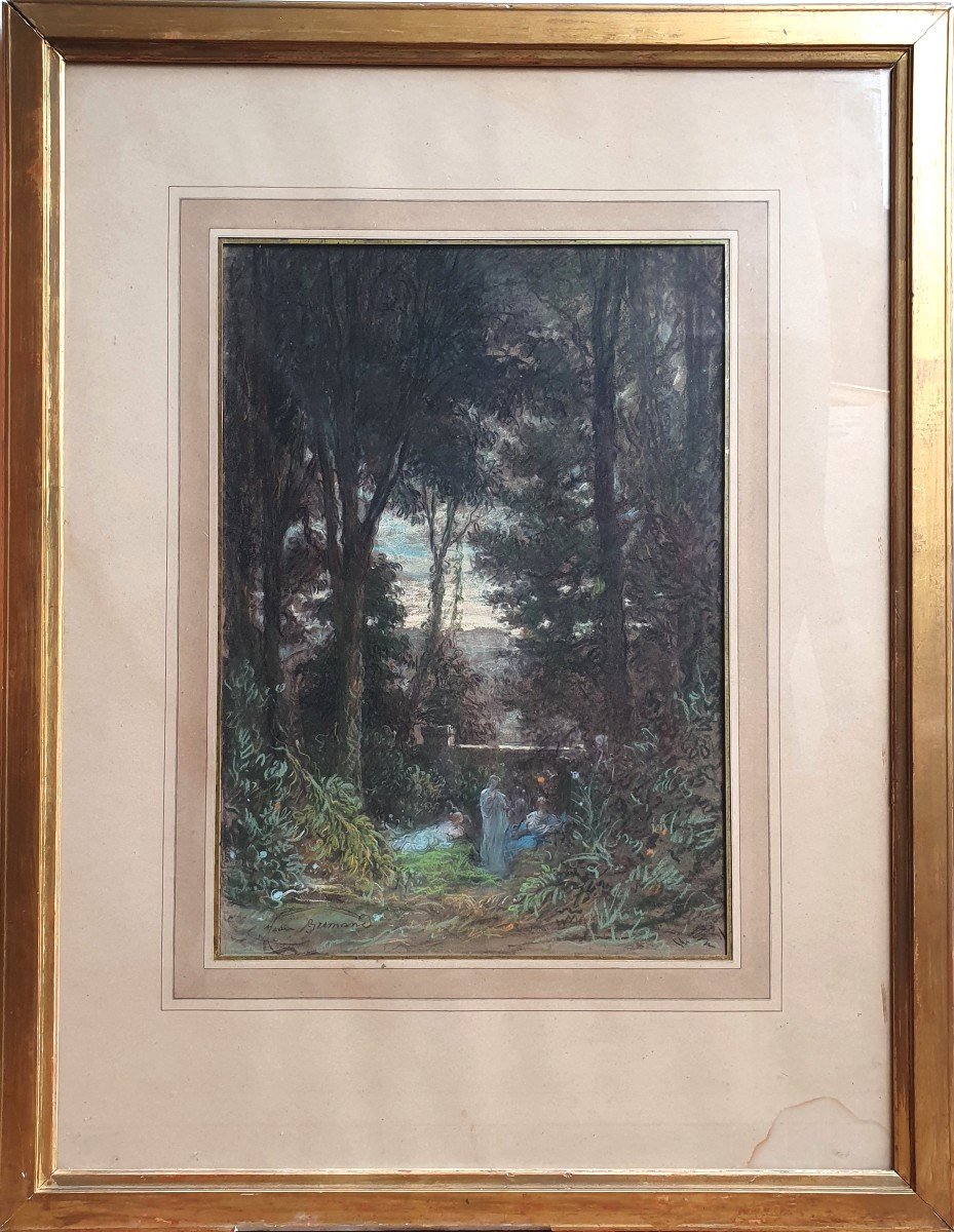 Jean-françois Brémond (1807-1868) Scène Antique Italie Pastel Ou Craie Grasse -photo-1