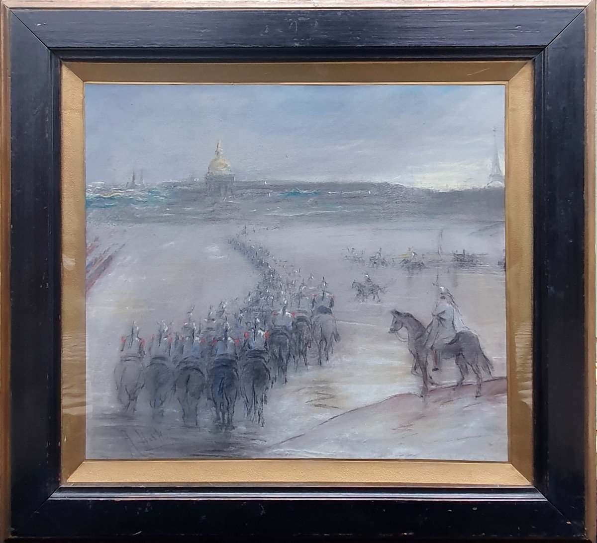 Parade Of Cuirassiers In Front Of The Invalides And The Eiffel Tower Paris Pastel Military-photo-2