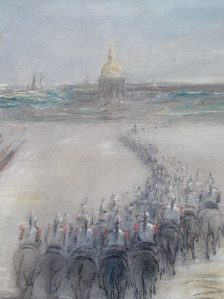 Parade Of Cuirassiers In Front Of The Invalides And The Eiffel Tower Paris Pastel Military-photo-3