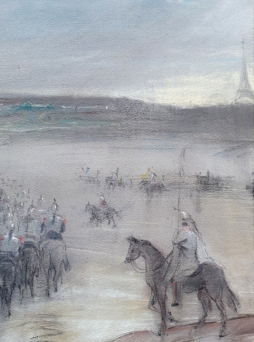 Parade Of Cuirassiers In Front Of The Invalides And The Eiffel Tower Paris Pastel Military-photo-1