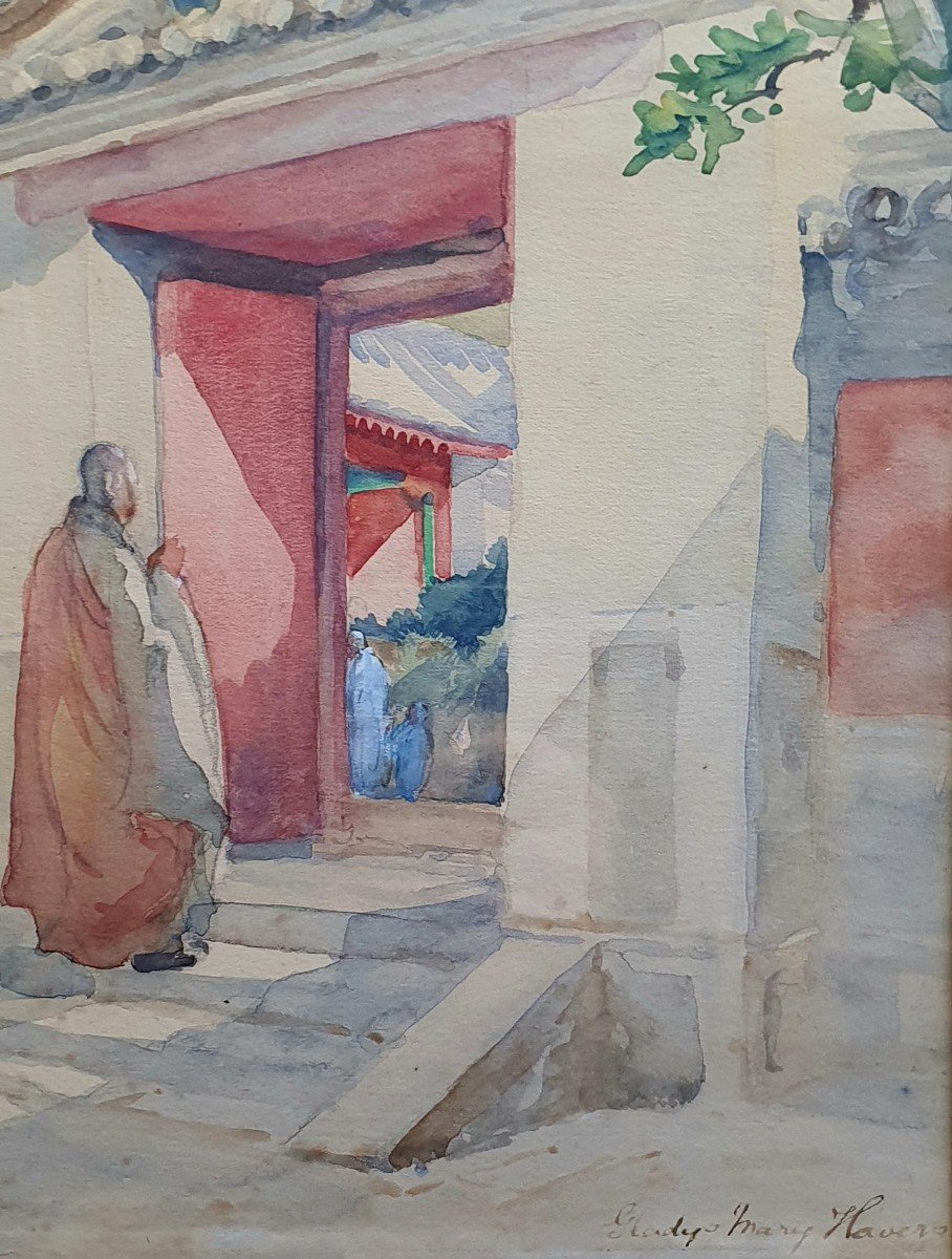 Gladys Mary Havers Buddhist Temple In Japan Watercolor Buddhism-photo-4