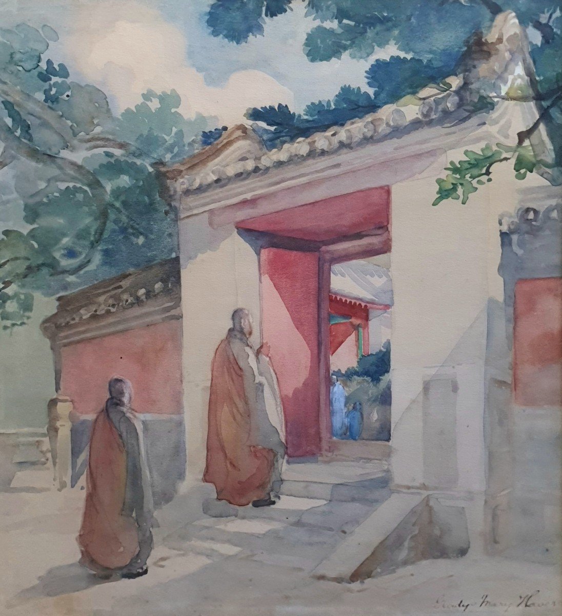 Gladys Mary Havers Buddhist Temple In Japan Watercolor Buddhism
