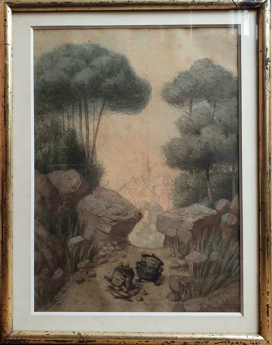 Louis Joseph Rossy The Earth Pot And The Iron Pot Jean De La Fontaine Watercolor-photo-2