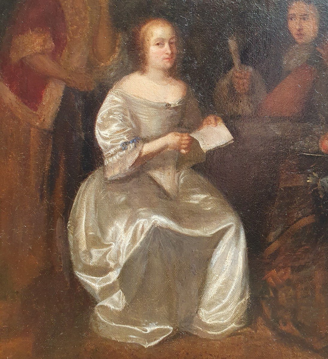 Woman With Letter Oil On Canvas 18th Century School-photo-2
