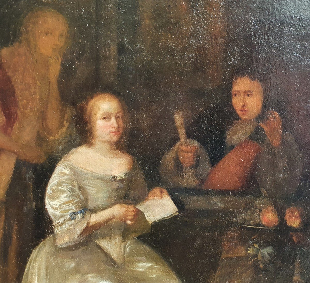 Woman With Letter Oil On Canvas 18th Century School-photo-3