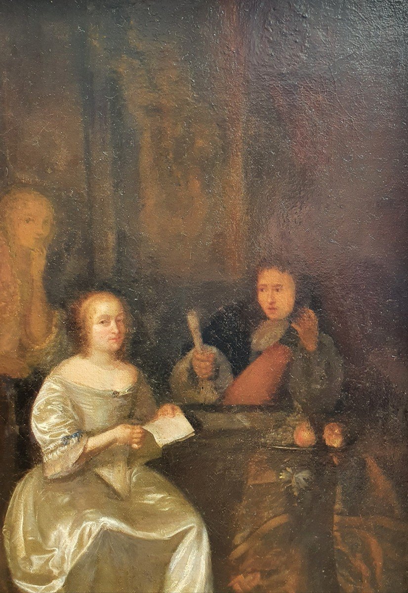 Woman With Letter Oil On Canvas 18th Century School-photo-4