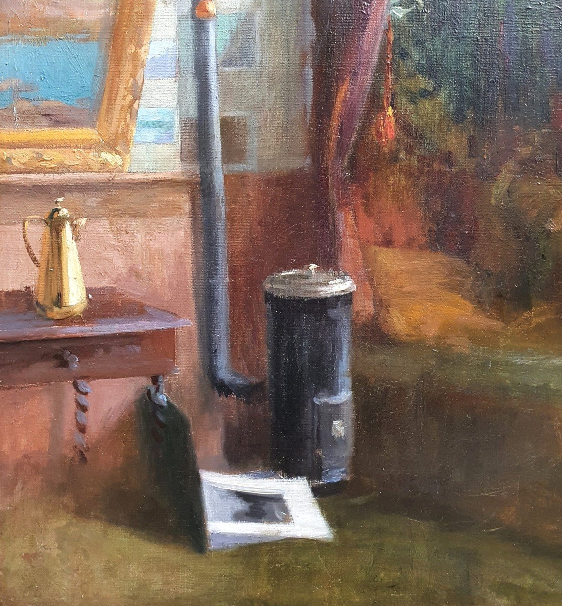Intérieur d'Un Atelier d'Artiste Huile Sur Toile Fin Du XIXème Siècle -photo-3