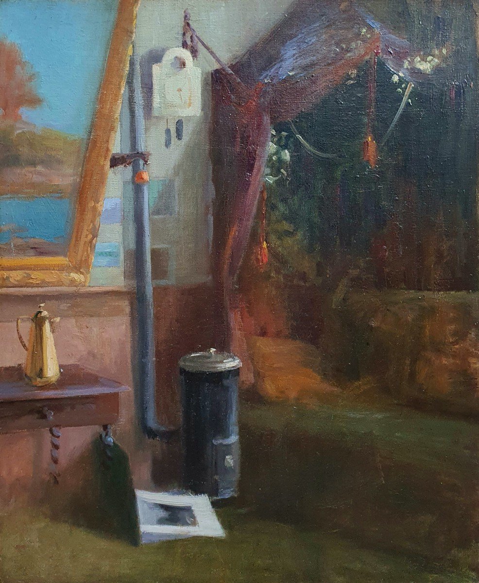 Intérieur d'Un Atelier d'Artiste Huile Sur Toile Fin Du XIXème Siècle 