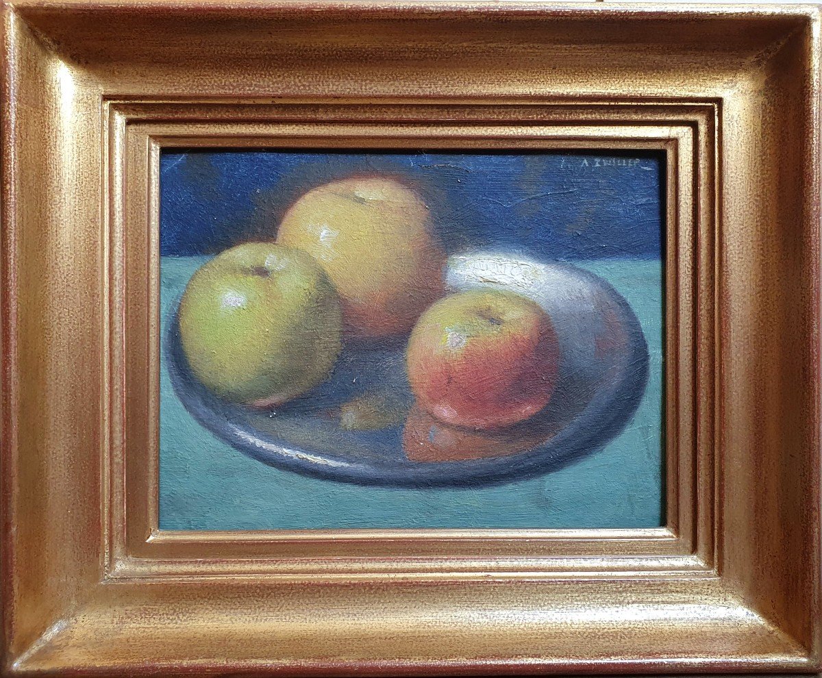 Augustin Zwiller Nature Morte Aux Pommes Huile Sur Carton -photo-2
