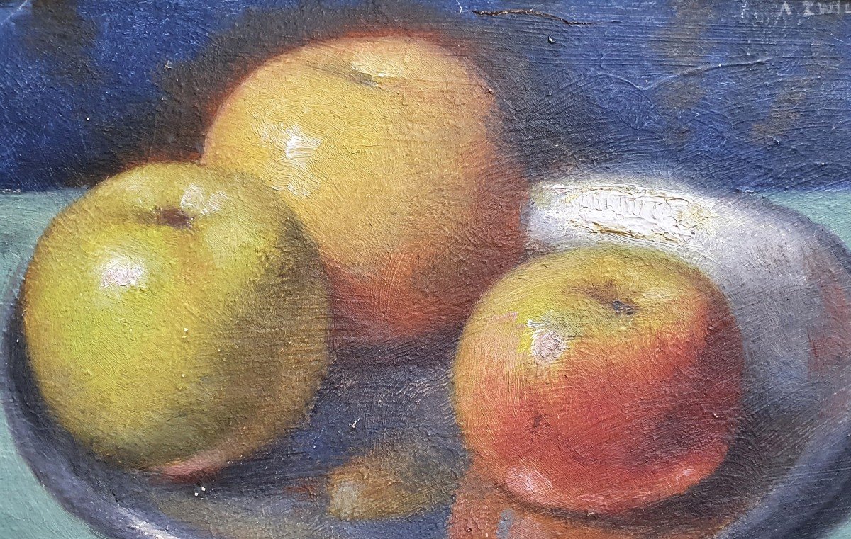 Augustin Zwiller Nature Morte Aux Pommes Huile Sur Carton -photo-3