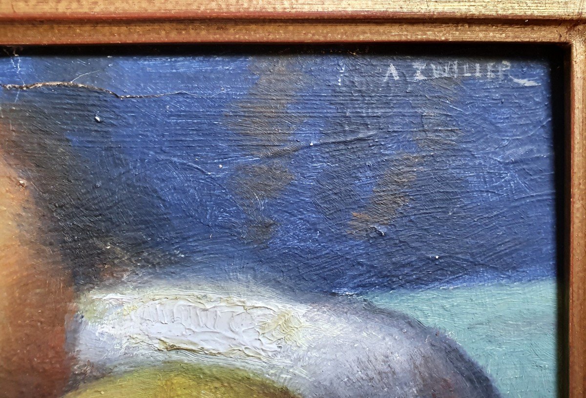 Augustin Zwiller Nature Morte Aux Pommes Huile Sur Carton -photo-4
