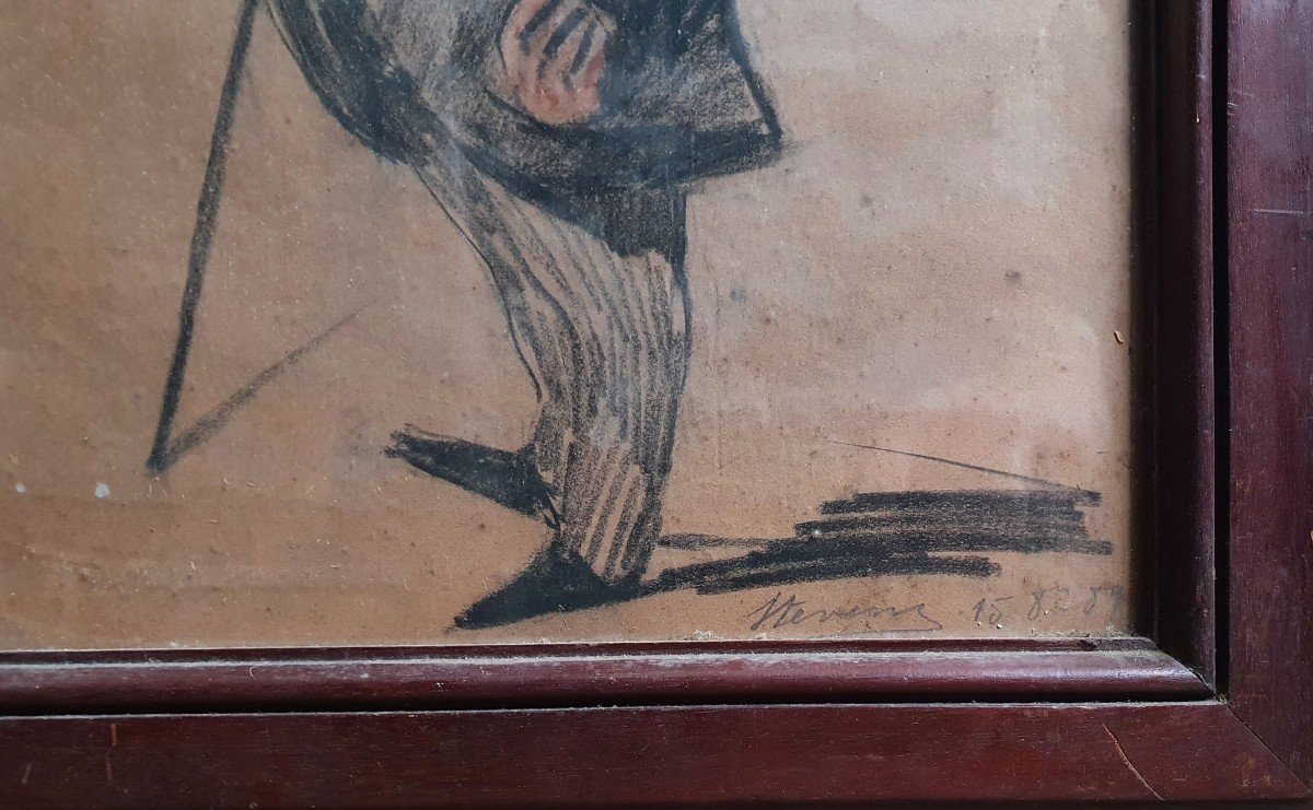 Portrait d'Homme à La Canne Signé Stevens 1889 Caricature -photo-4