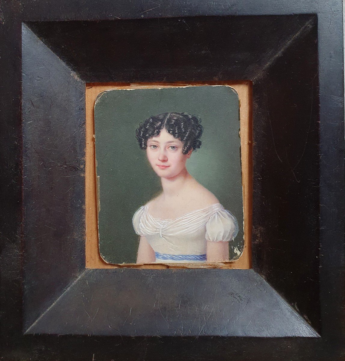 Portrait Of Young Woman Around 1820 Miniature Gouache On Ivory-photo-2