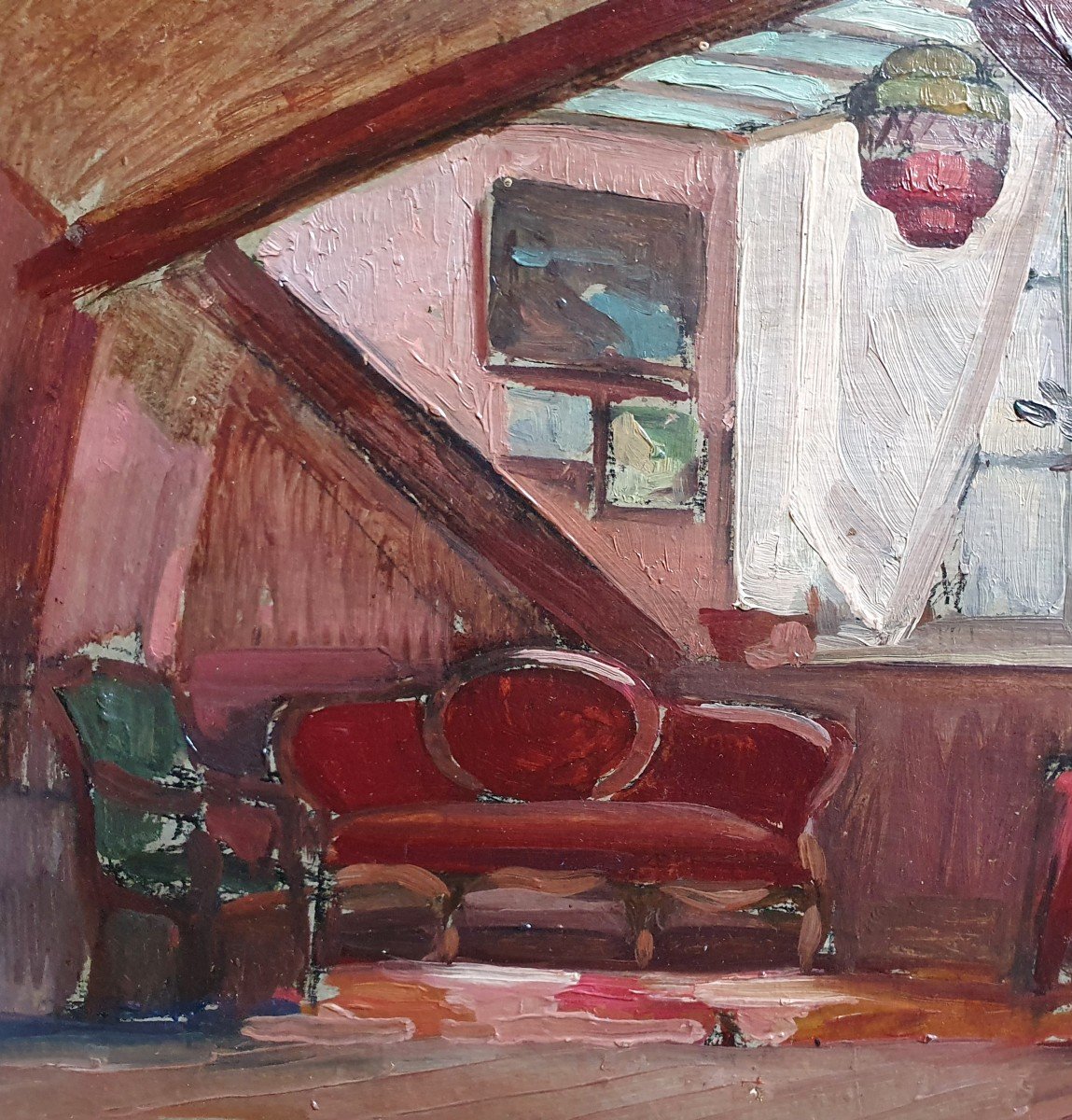 L'interieur d'Un Appartement De Collectionneur Huile Sur Carton Début Du XXème Siècle-photo-4