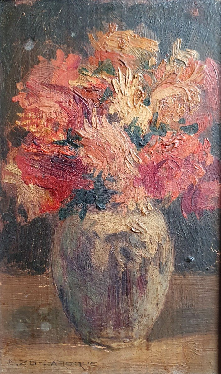 Blanche Marie Zo-laroque Nature Morte Vase Aux Fleurs Huile Sur Panneau