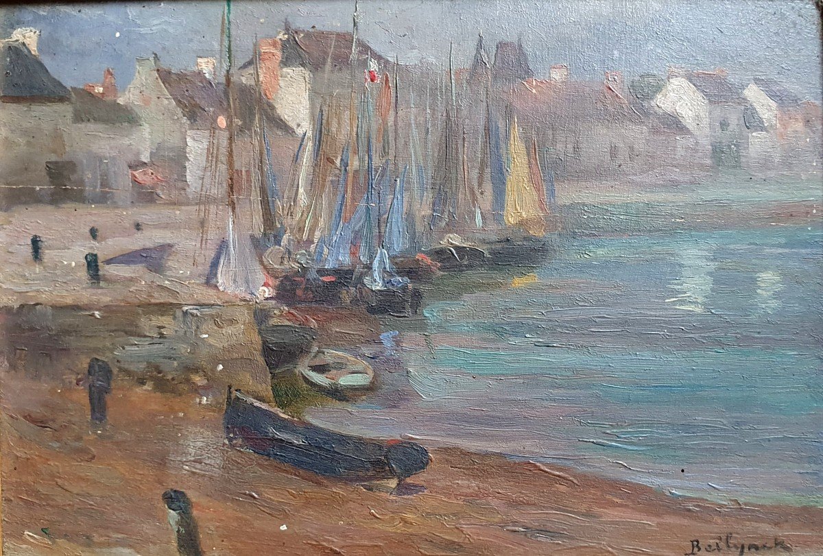 Hubert Emile Bellynck The Port Of Pouliguen Oil Panel Brittany La Baule