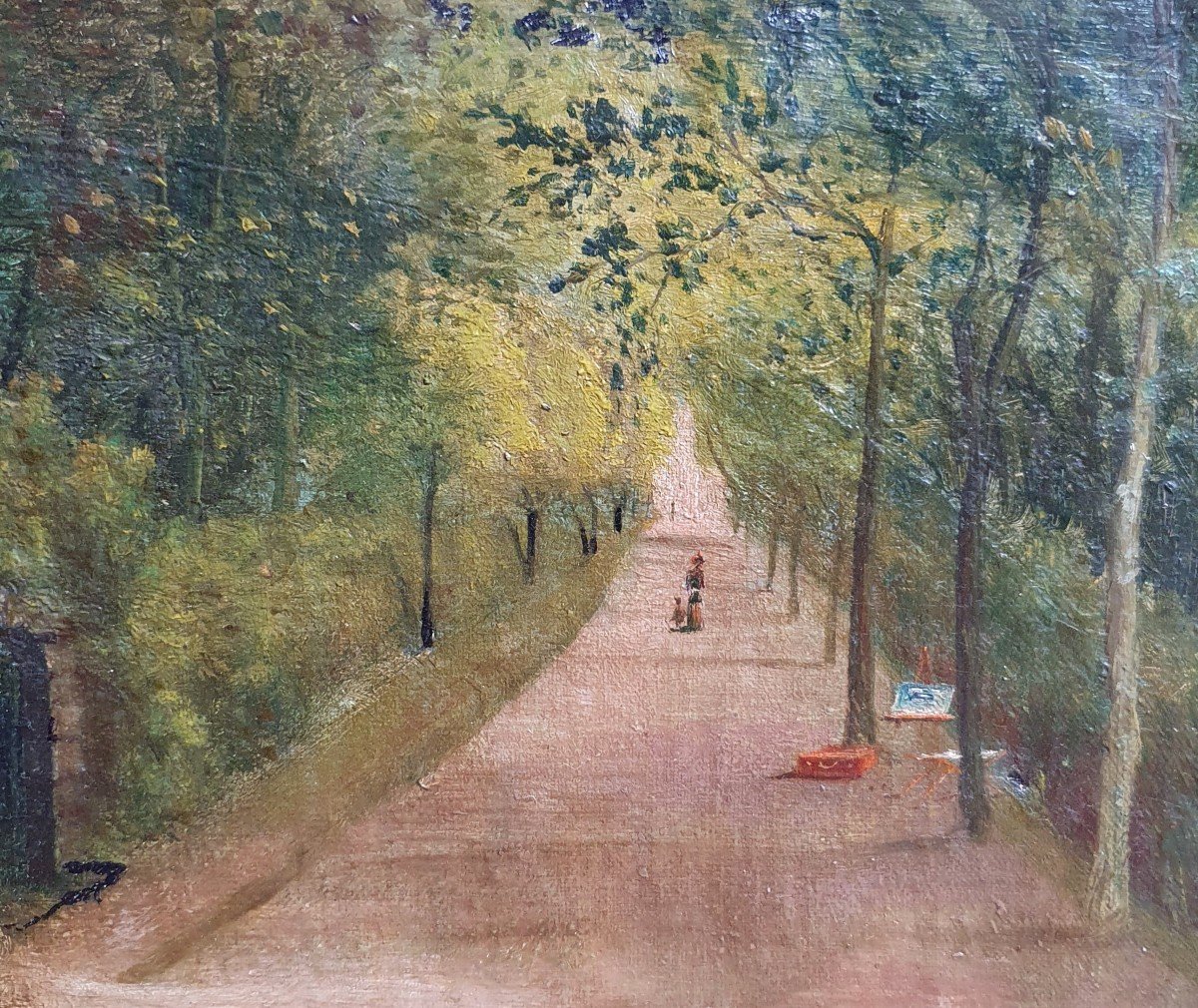 Alley Of Trees At Easel Oil On Canvas Late 19th Century-photo-3