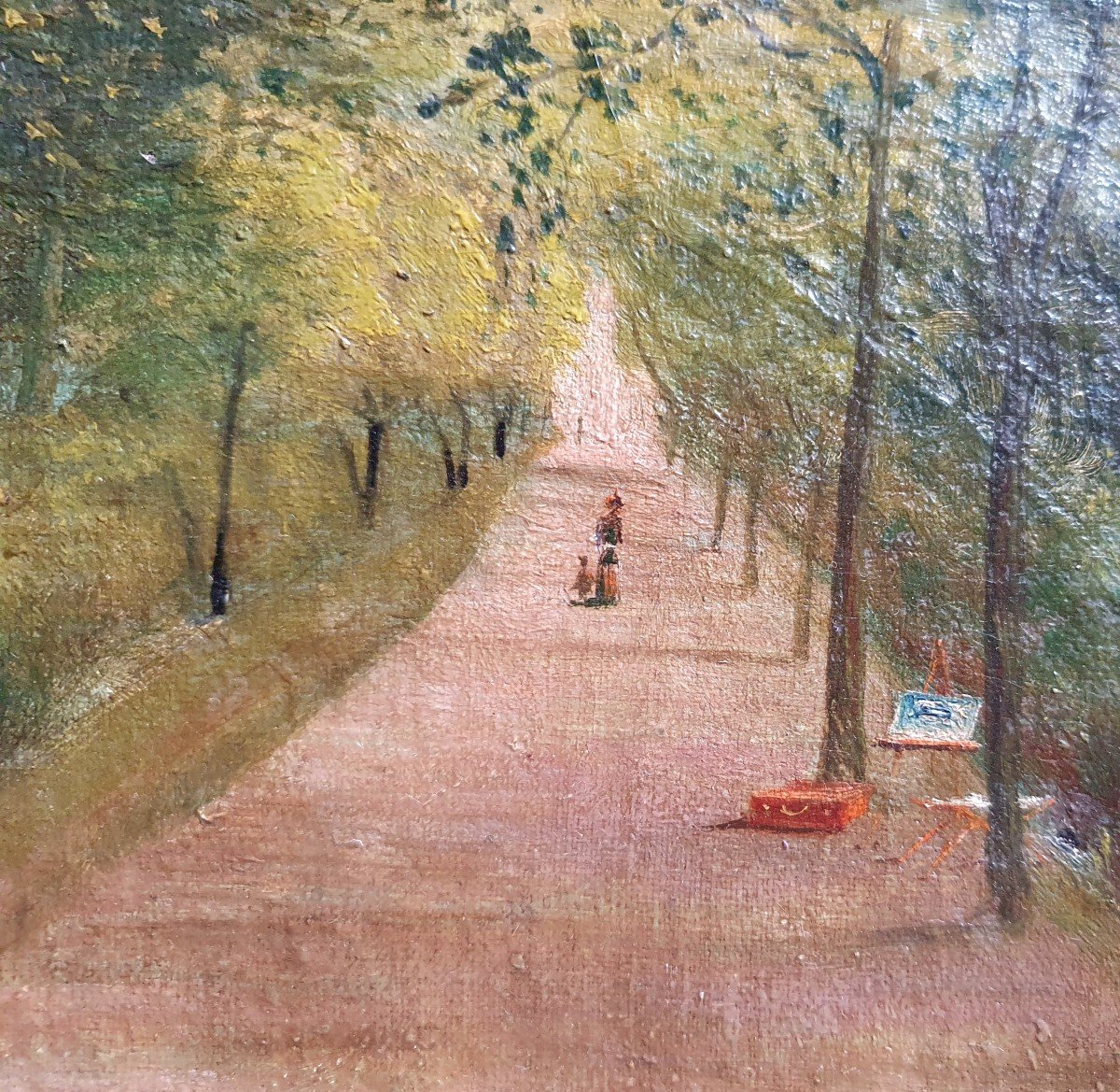 Alley Of Trees At Easel Oil On Canvas Late 19th Century-photo-4