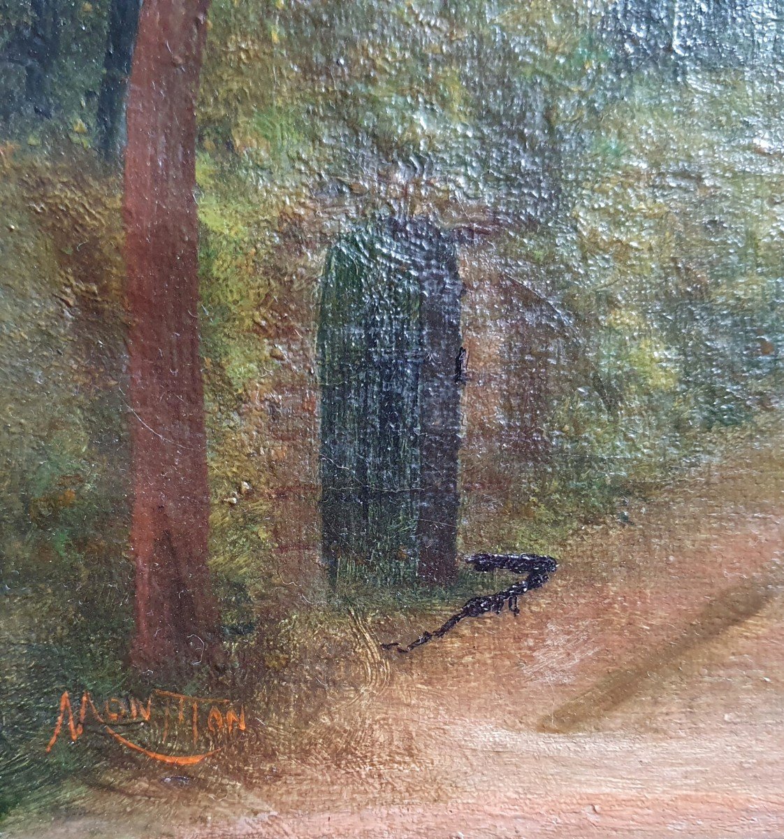 Alley Of Trees At Easel Oil On Canvas Late 19th Century-photo-1